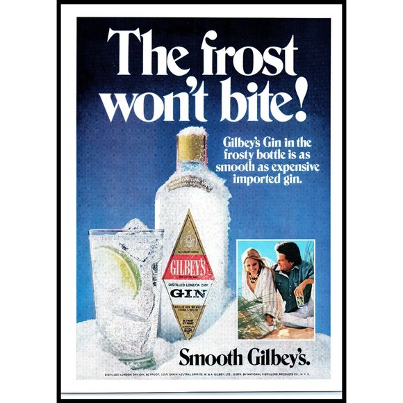 1977 Gilbey's London Dry Gin Vintage Print Ad Frost Won't Bite Wall Art Photo - Picture 1 of 1